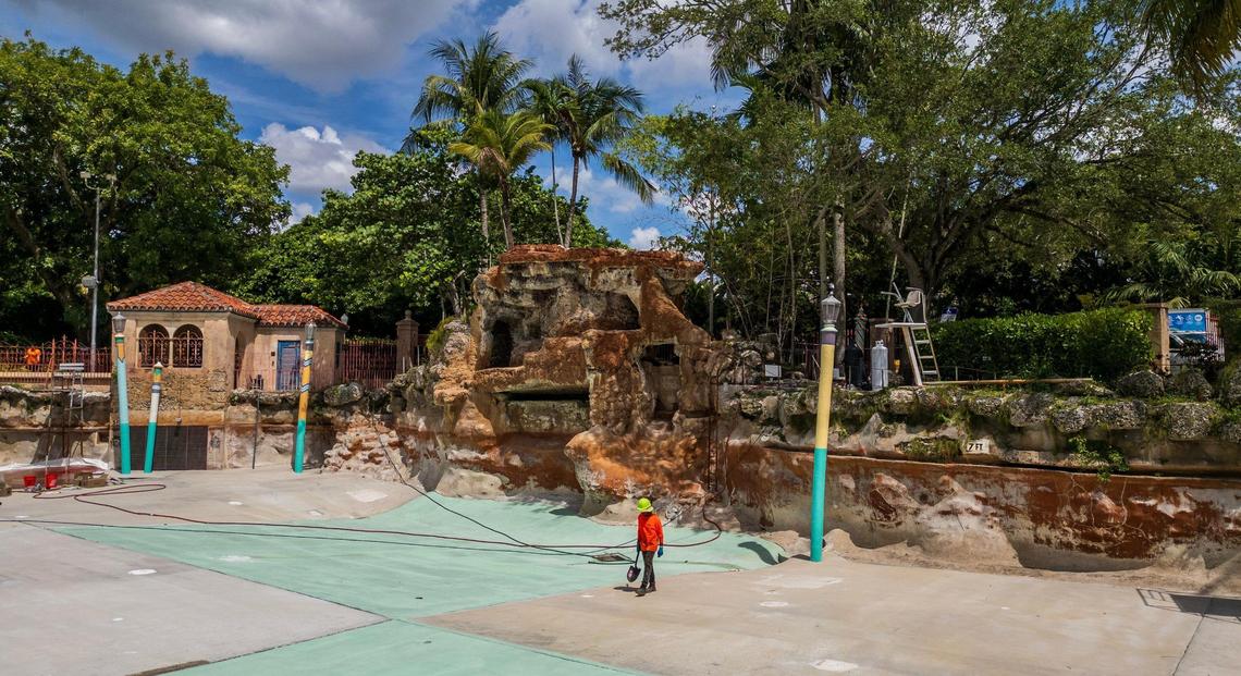 Workers are seen at the Venetian Pool in Coral Gables on Tuesday, July 22, 2025.