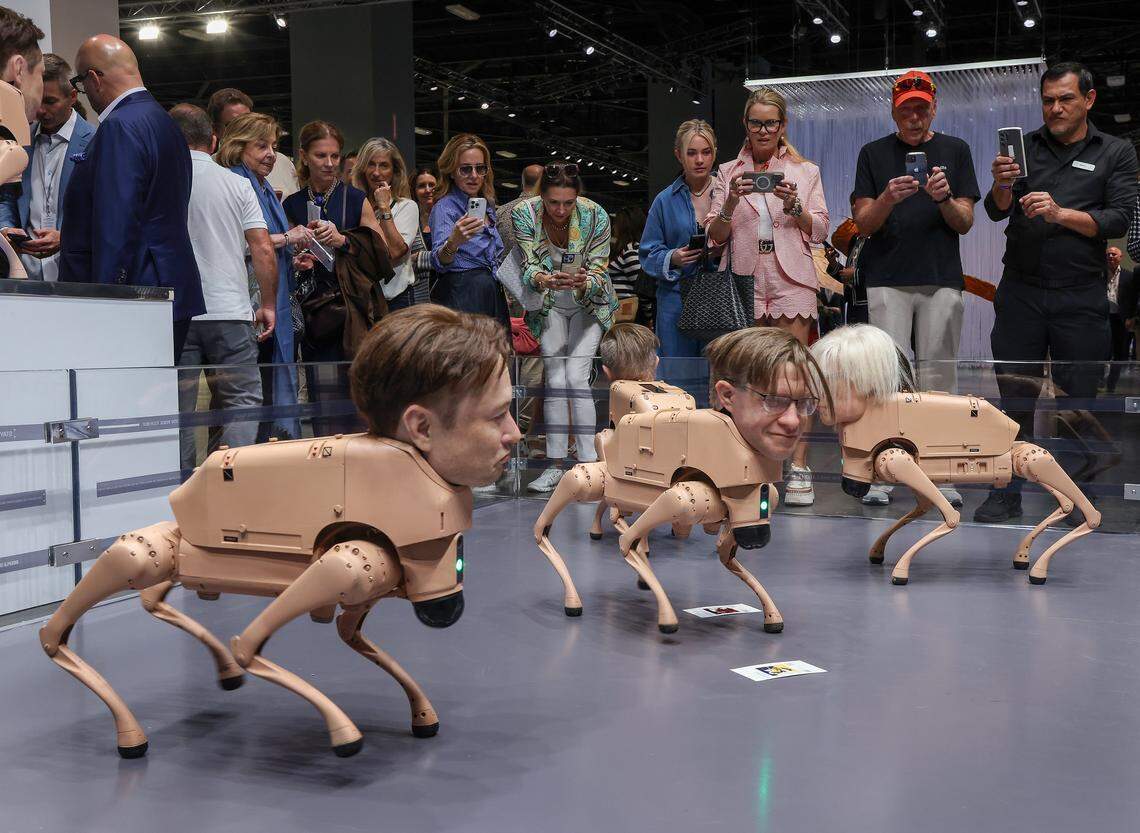 Fair goers scope are transfixed by the “Regular Animals” exhibit - part of Art Basel Miami Beach's inaugural AI sector, Zero 10 - was an instant hit at Wednesday's VIP opening at Art Basel Miami Beach on its opening day of the 23rd annual Art Basel in Miami Beach, Florida on Wednesday, December 3, 2025. The 23rd edition of Art Basel Miami Beach kicked off Wednesday as VIPs surveyed the collection of international and local galleries.