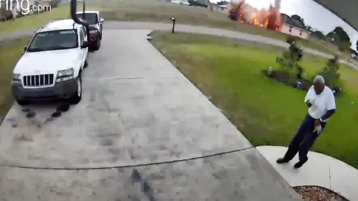 Ring home security camera video shows the moment lightning struck in Sebring, Florida, on Saturday, May 6, 2022.