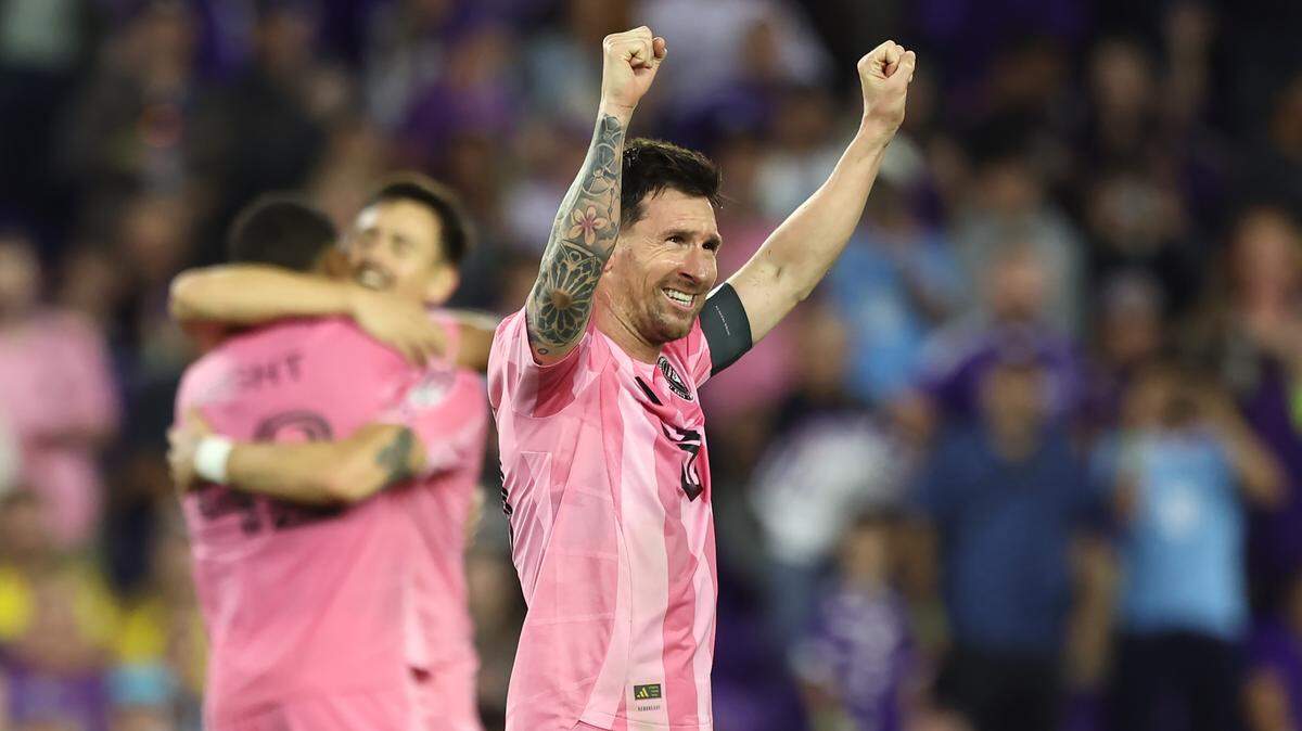 ORLANDO, FLORIDA - MARCH 01: Lionel Messi #10 of Inter Miami CF celebrates after scoring the team's fourth goal during the MLS match between Orlando City SC and Inter Miami CF at Inter&Co Stadium on March 01, 2026 in Orlando, Florida. (Photo by Dustin Markland/Getty Images)