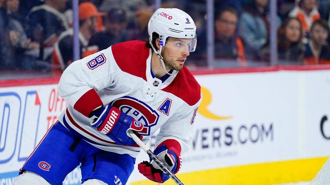 Montreal Canadiens’ Ben Chiarot plays during an NHL hockey game, Sunday, March 13, 2022, in Philadelphia. (AP Photo/Matt Slocum)