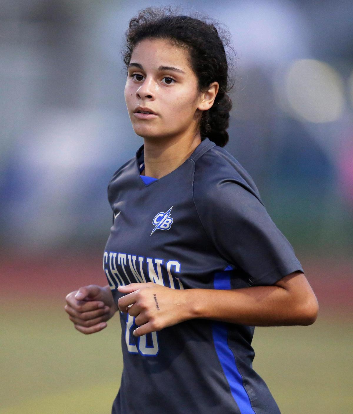 Cypress Bay Lightning Daniela Duran (20) runs on a field during Region 4-7A Girls Soccer semifinal game against Doral Firebirds on Friday, February 16, 2024 at Cypress Bay HS in Weston. Andrew Uloza / for Miami Herald