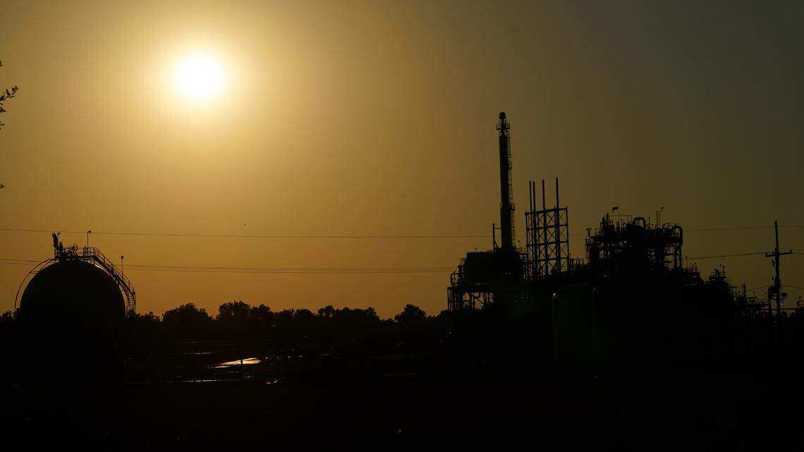 The Denka Performance Elastomer Plant sits at sunset in Reserve, La., Friday, Sept. 23, 2022.
