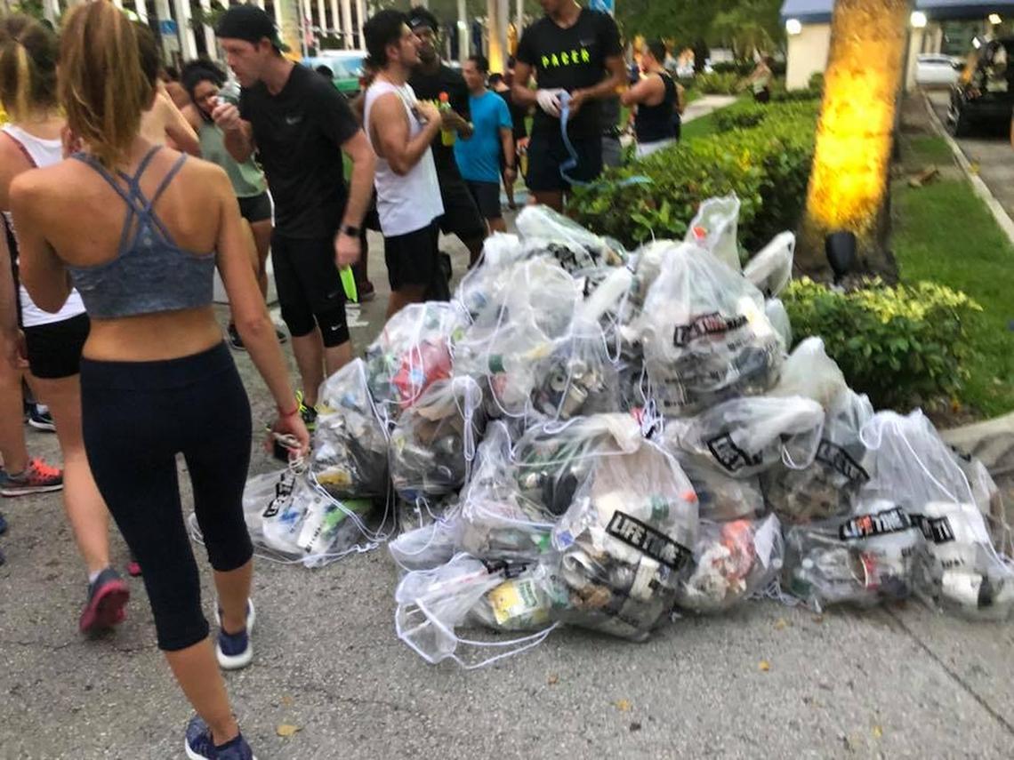 Garbage picked up by “ploggers” — joggers who pick up litter as they run.