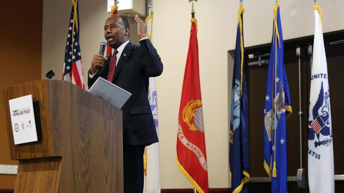 U.S. Housing and Urban Development Secretary Ben Carson, during a visit to the Fire Fighters Memorial Building in Doral on Thursday, Aug. 2, 2018, where the Miami-Dade County Homeless Trust announced what it described as an “effective end” to veteran homelessness. It becomes the first large Florida community with such a designation.