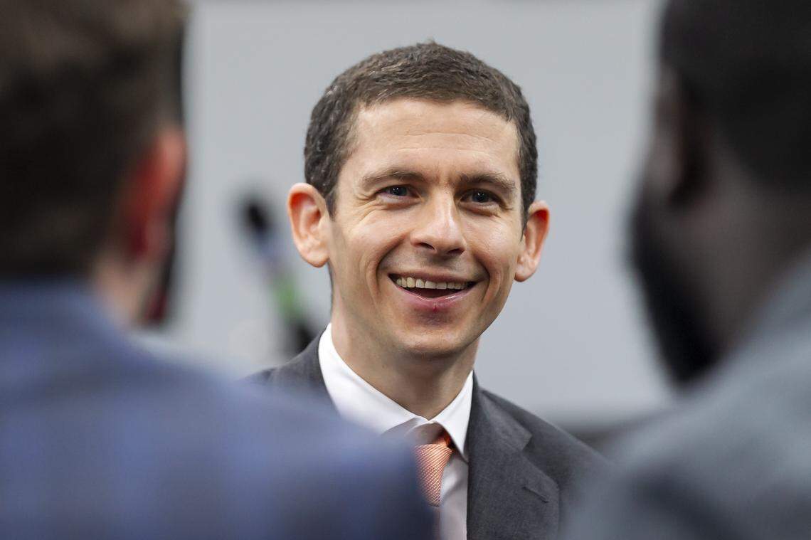 An attorney for Bill Nelson’s senate campaign Anthony Quackenbush as a Broward County canvassing board reviews ballots at the Broward County Supervisor of Elections office in Lauderhill, Florida on Saturday, November 10, 2018.