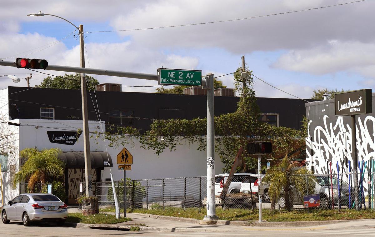 The building housing the Laundromat Art Space in Little Haiti is one of an extensive portfolio of properties in the neighborhood acquired by developers in a December 2022 foreclosure auction of longtime local landlord Mallory Kauderer’s properties.