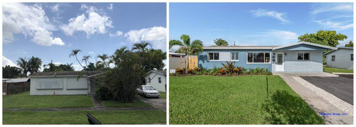 Before and after photos of a home in Hollywood, Florida, renovated by We Buy Ugly Houses.