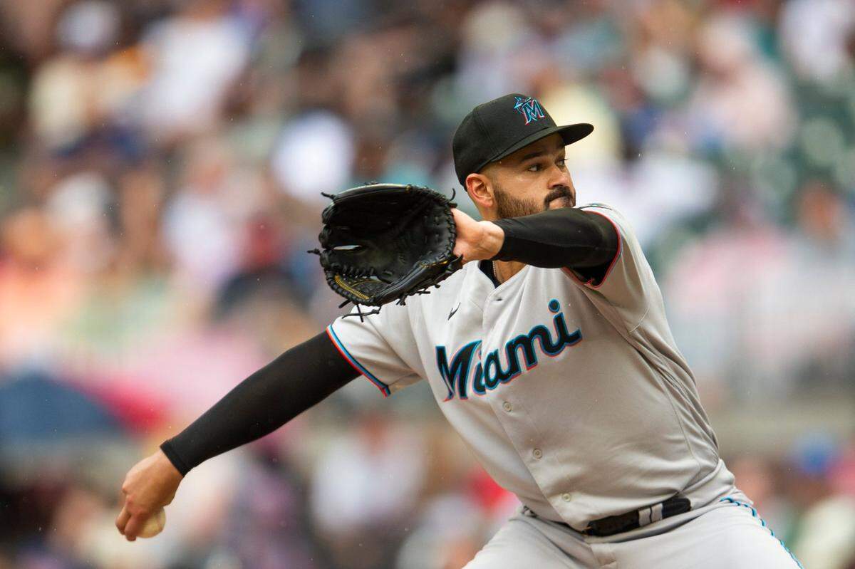 Miami Marlins starting pitcher Pablo Lopez throws in the fourth inning of a baseball against the Atlanta Braves, Sunday, Sept. 4, 2022, in Atlanta. (AP Photo/Hakim Wright Sr.)