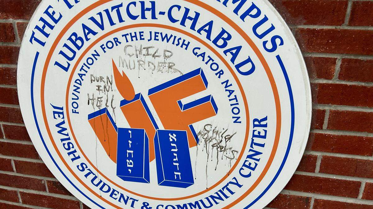 A fixture at the Lubavitch Chabad Jewish Student & Community Center, located outside the University of Florida, was vandalized on Friday, Nov. 24, 2023, the organization said.