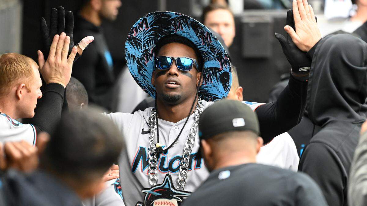 Jun 11, 2023; Chicago, Illinois, USA; Miami Marlins designated hitter Jorge Soler (12) after he hits a home run against the Chicago White Sox during the eighth inning at Guaranteed Rate Field. Mandatory Credit: Matt Marton-USA TODAY Sports