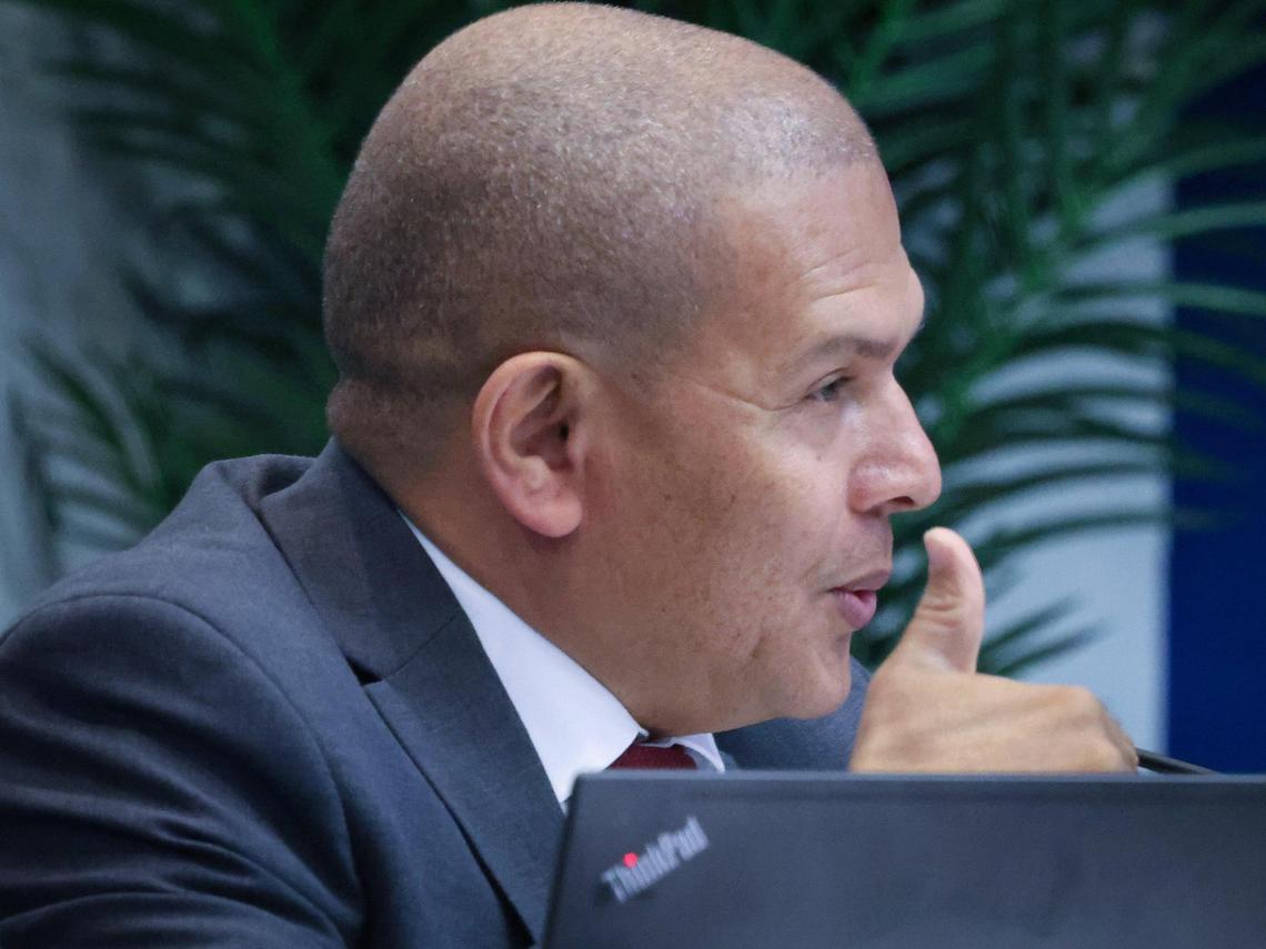 Broward County School Board holds its meeting with board member Dr. Jeff Holness on Tuesday, May 13, 2025, inside the Kathleen C. Wright Building in Fort Lauderdale, Florida.