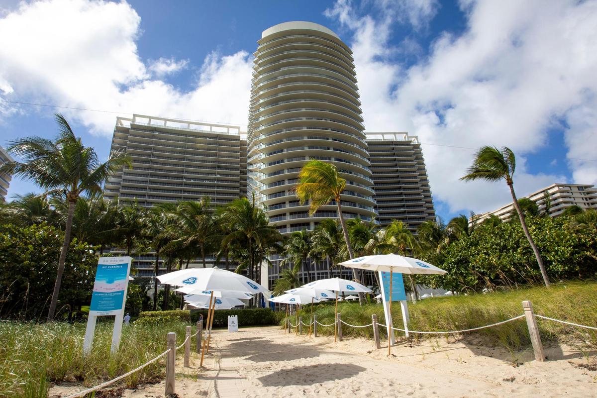 An exterior shot from the beach of The St. Regis Bal Harbour Resort in Bal Harbour, Florida, Saturday, Nov. 21, 2020.