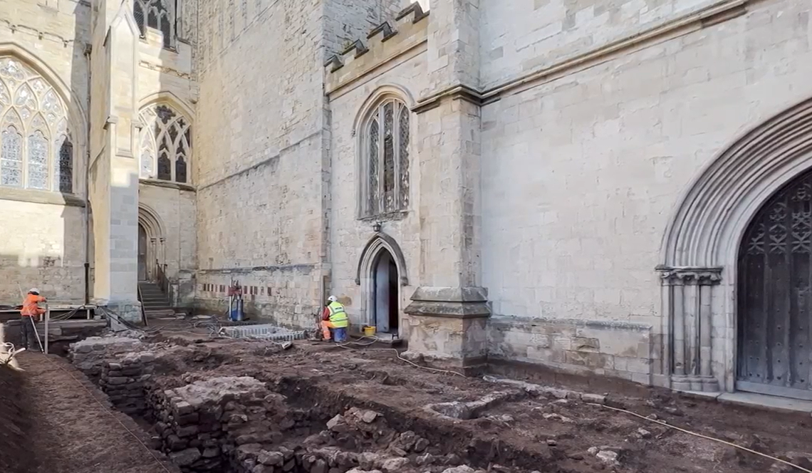 The excavations seen at ground level.