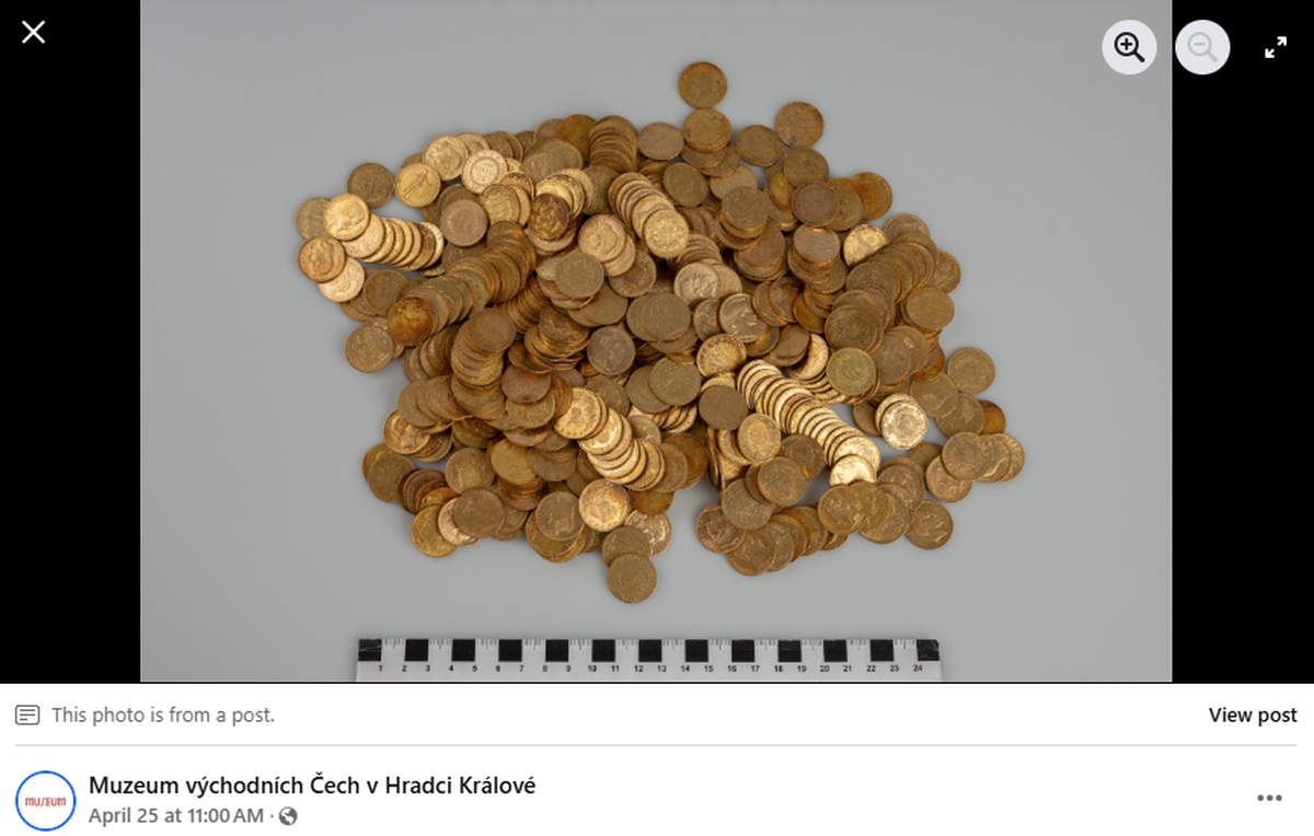 Just shy of 600 coins from multiple regions and eras were found inside the aluminum can.