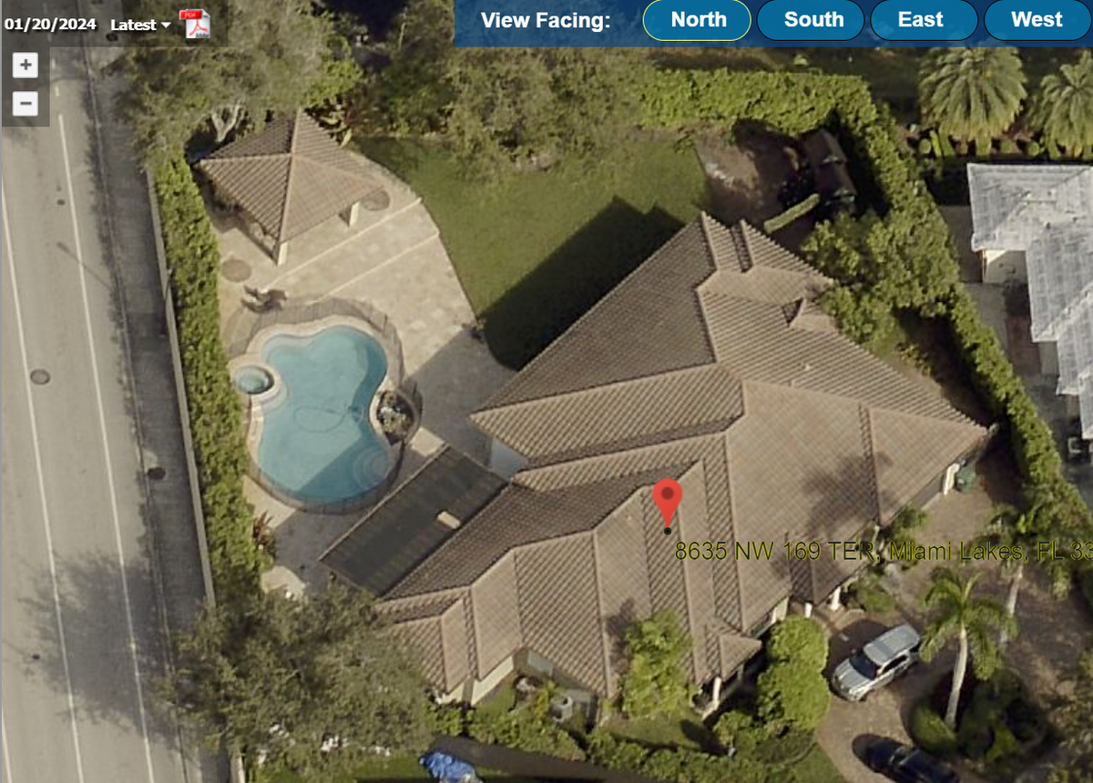 The overhead view of 8635 NW 169th Terr. The home of Daniel Guerrero and Jaise Mursuli was seized to satisfy the cash forfeiture.