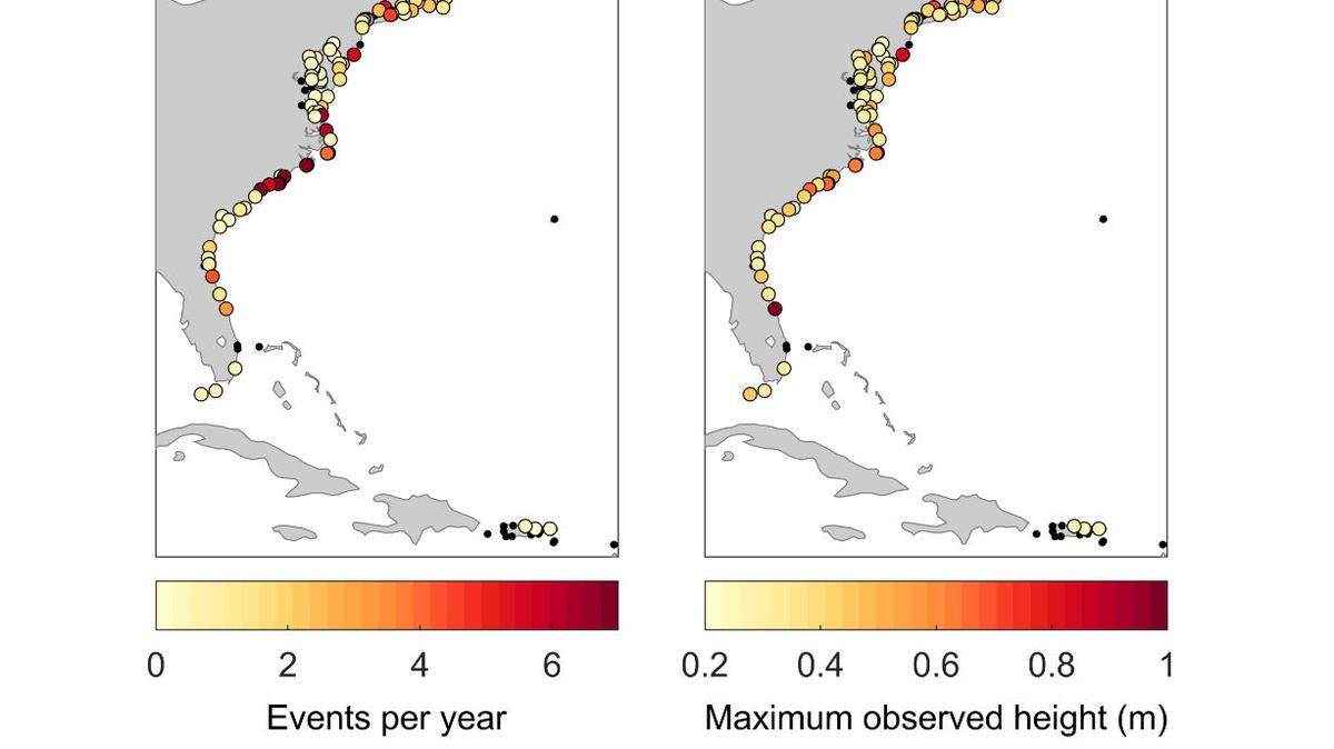 Researchers looked at the frequency and height of meteotsunami waves over 22 years.