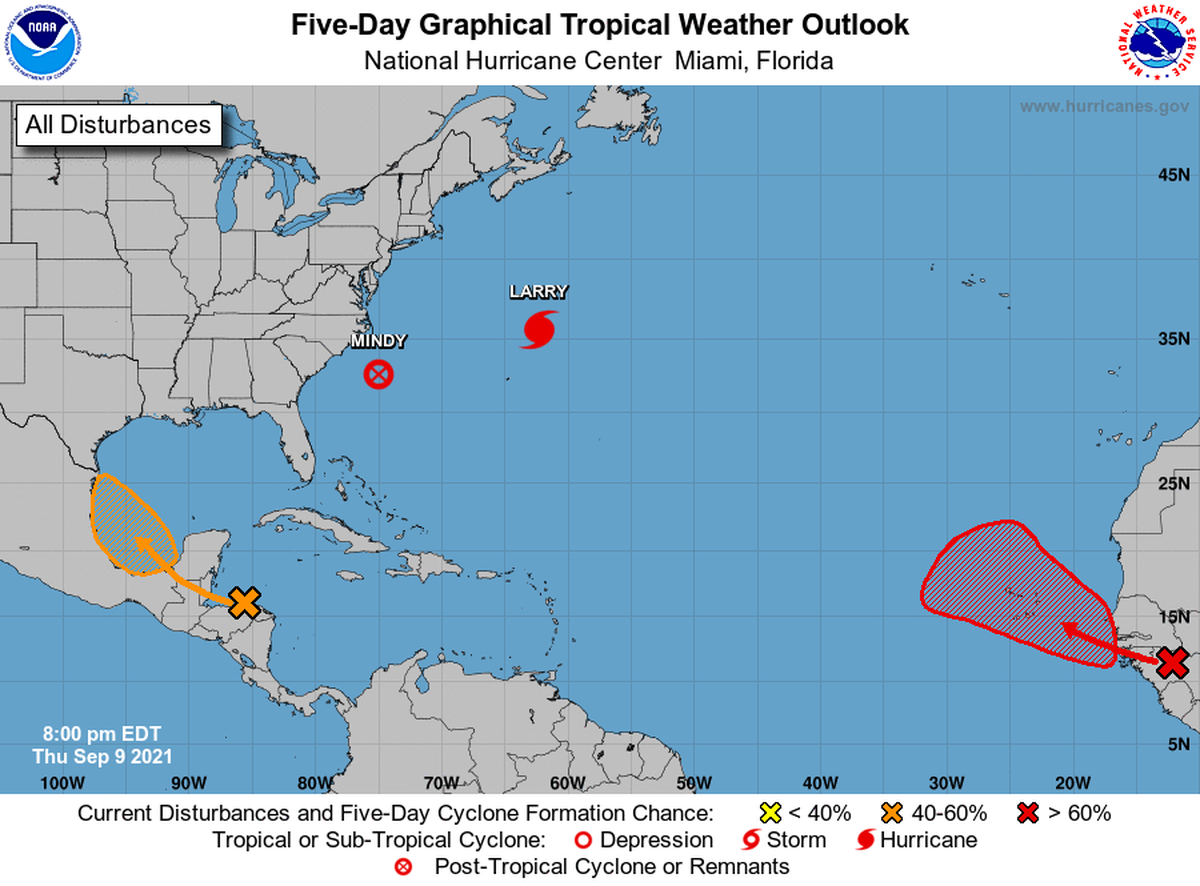 The Atlantic Basin is very active, with two disturbances, a tropical depression and a hurricane happening simultaneously.