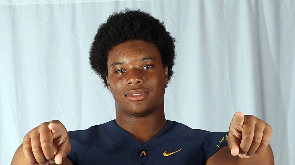 Player Tyler Steen, from St Thomas Aquinas School, during the High School Football Media Day at Hard Rock Stadium in Miami Gardens, on Saturday, August 05, 2017