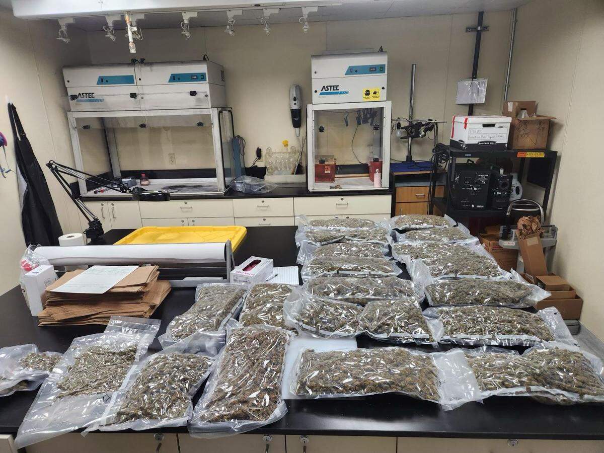 Vacuum sealed packages of marijuana sit atop a table at the Monroe County Sheriff’s Office station in the Florida Keys Monday, Feb. 26, 2024. It was found on Sugarloaf Key earlier that day, according to the sheriff’s office.