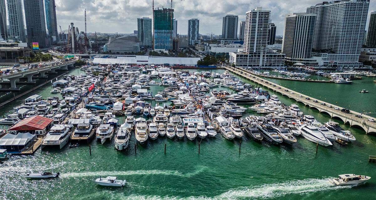 View of the boats at the Venetian Marina, Herald Plaza, location during the opening day of the 2025 Discover Boating Miami International Boat Show, on Wednesday. Feb. 12, 2025.