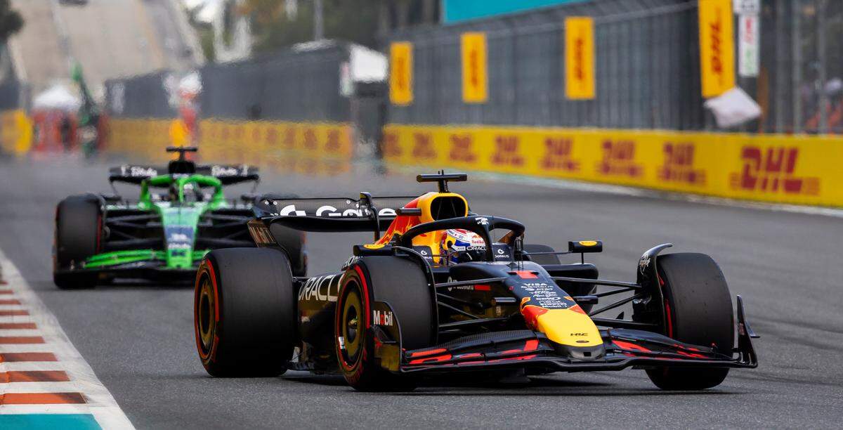 Red Bull Racing driver Max Verstappen of Netherlands takes a turn during a Race Qualifying session on the second day of the Formula One Miami Grand Prix at the Miami International Autodrome on Saturday, May 3, 2025, in Miami Gardens, Fla.