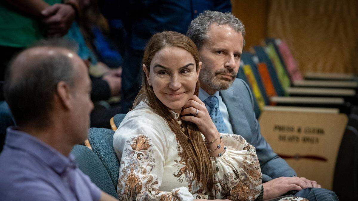 Leila and David Centner inside Miami City Commission chambers during the City Commission meeting on Jan. 11, 2024.

