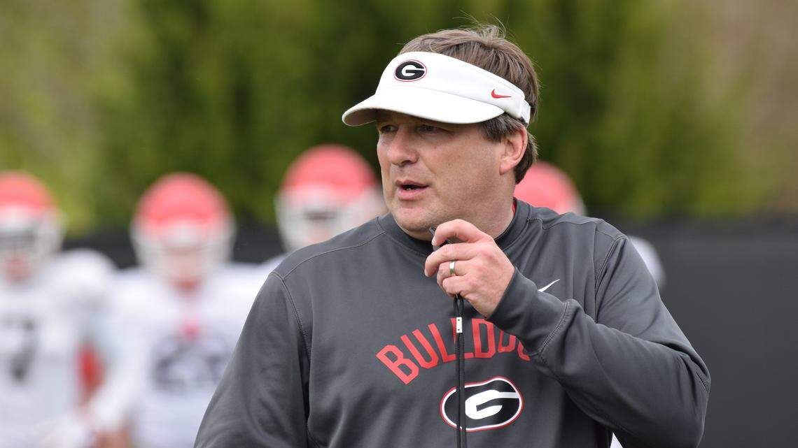 Georgia head coach Kirby Smart during the Bulldogs’ session on the Woodruff Practice Fields in Athens, Ga., on Tuesday, March 26, 2019.