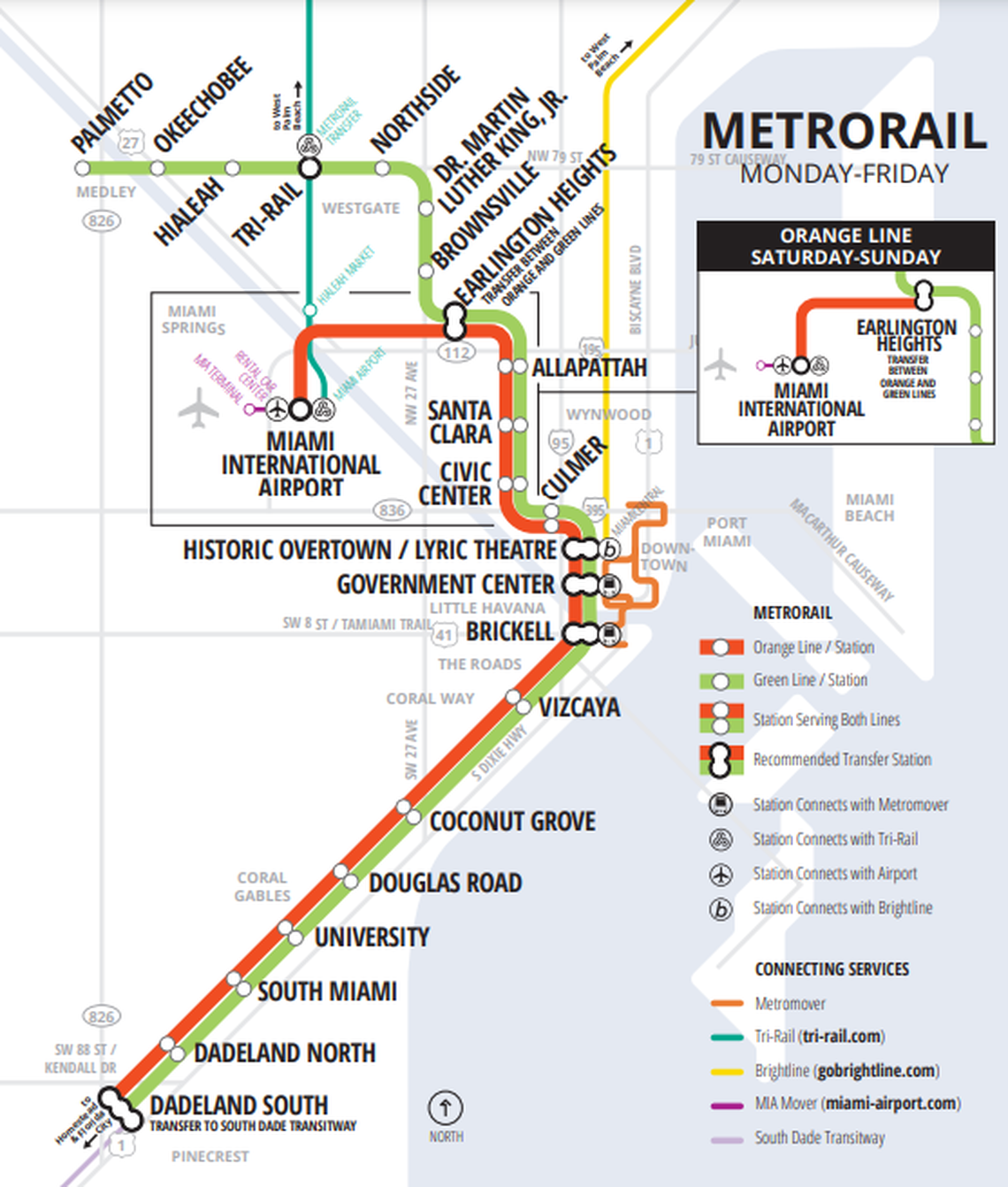 Metrorail operates 5 a.m. to midnight seven days a week.