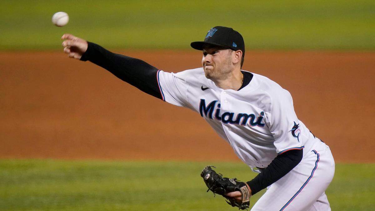 Miami Marlins relief pitcher Zach Pop throws during the ninth inning of a baseball game against the Arizona Diamondbacks, Wednesday, May 5, 2021, in Miami. The Marlins won 8-0. (AP Photo/Lynne Sladky)