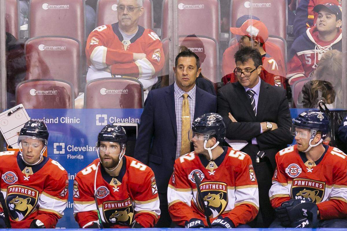 The Florida Panthers fired coach Bob Boughner, above left.