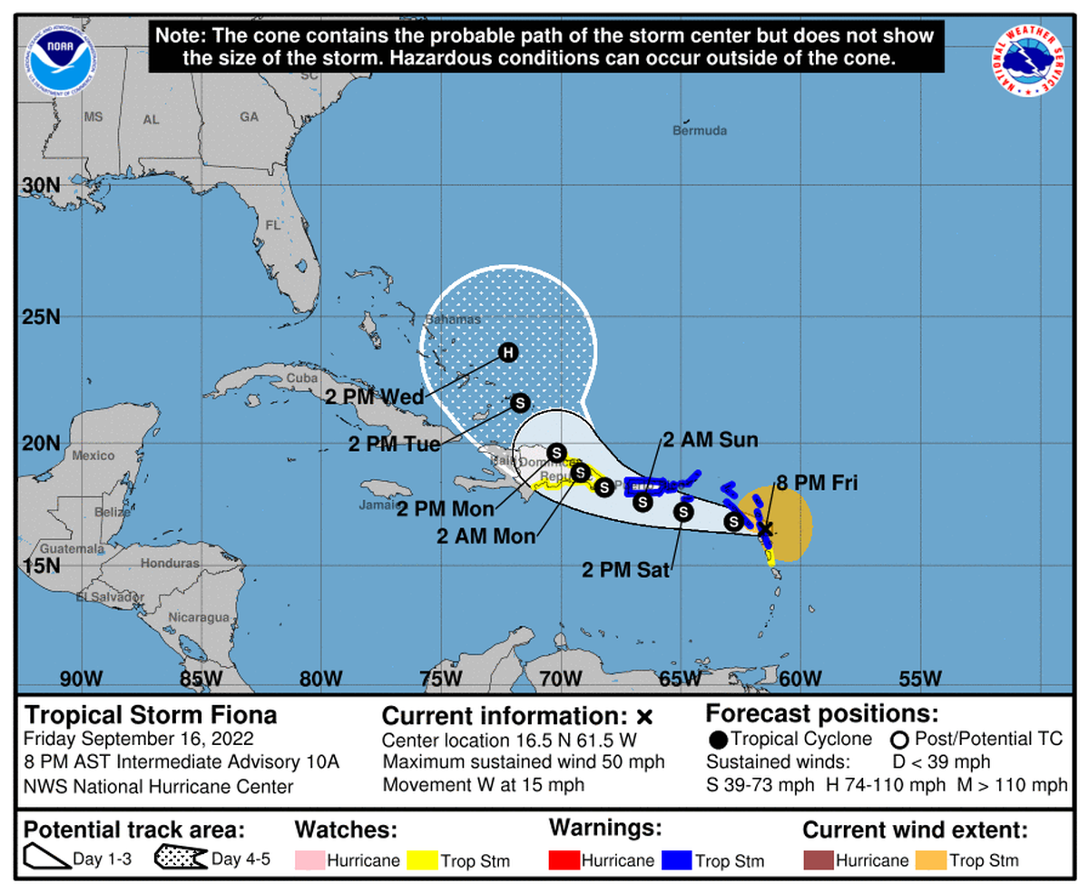 Tropical Storm Fiona is sending rain bands and high winds to Guadeloupe.