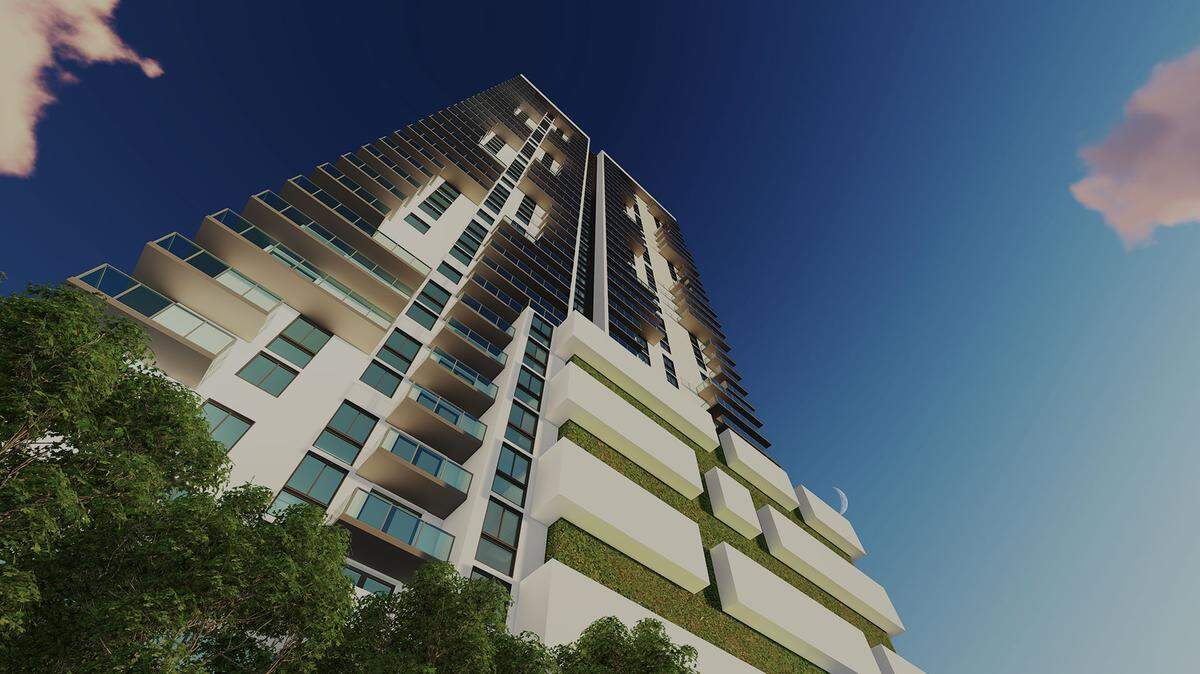 A rendering of the soon-to-be completed Miami Plaza. The leasing office for the 36-story luxury tower opened three weeks ago in Art Plaza at 58 NE 14th St. 