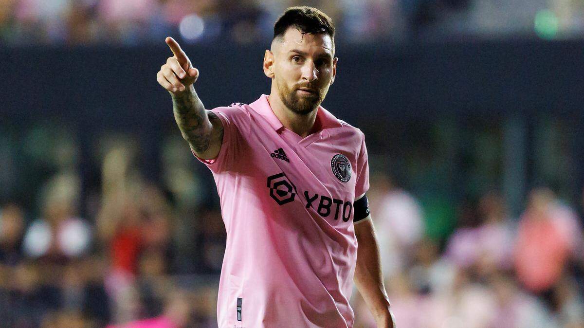 Inter Miami forward Lionel Messi (10)reacts after a play against Nashville SC during the second half of an MLS match at DRV PNK Stadium on Wednesday, Aug. 30, 2023, in Fort Lauderdale, Fla.