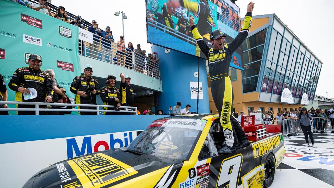 Enfinger cruises to Truck Series win as local driver runs out of gas and out of contention