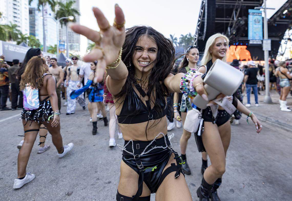 Adina Raskas, from Miami, dances as Bou performs during Ultra Music Festival’s 26th anniversary at Bayfront Park on Saturday, March 28, 2026, in downtown Miami, Fla.