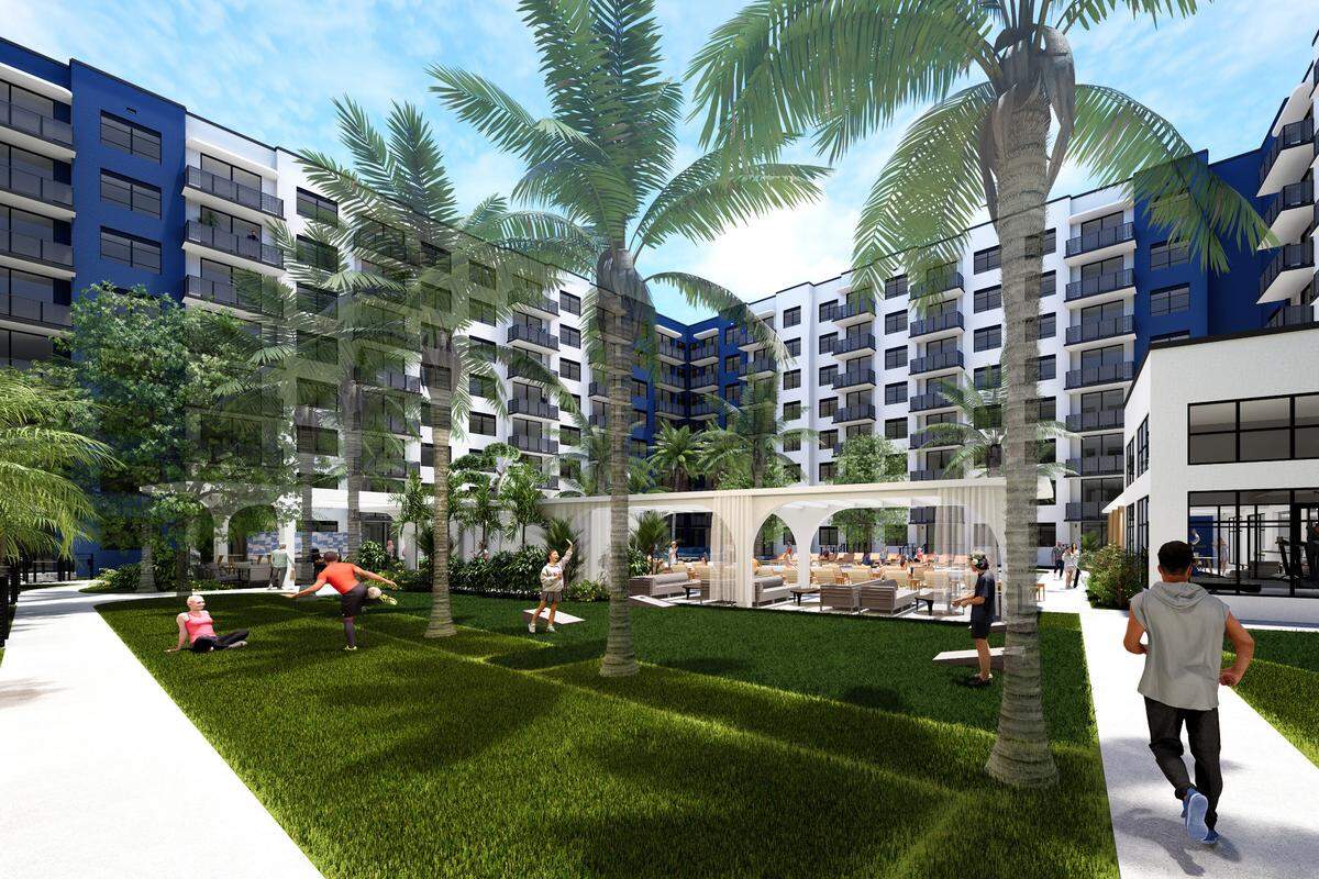 A rendering of The Era’s courtyard area. The Era is a luxury workforce housing apartment building that is under construction in Fort Lauderdale. It will be completed in 2027.