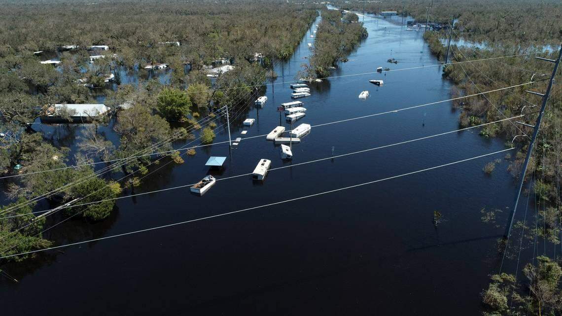 Catastrophic flooding from the Peace River in Arcadia left the Peace River Campground under water on Sept. 30, 2022. Officials warned that the river had not yet crested.