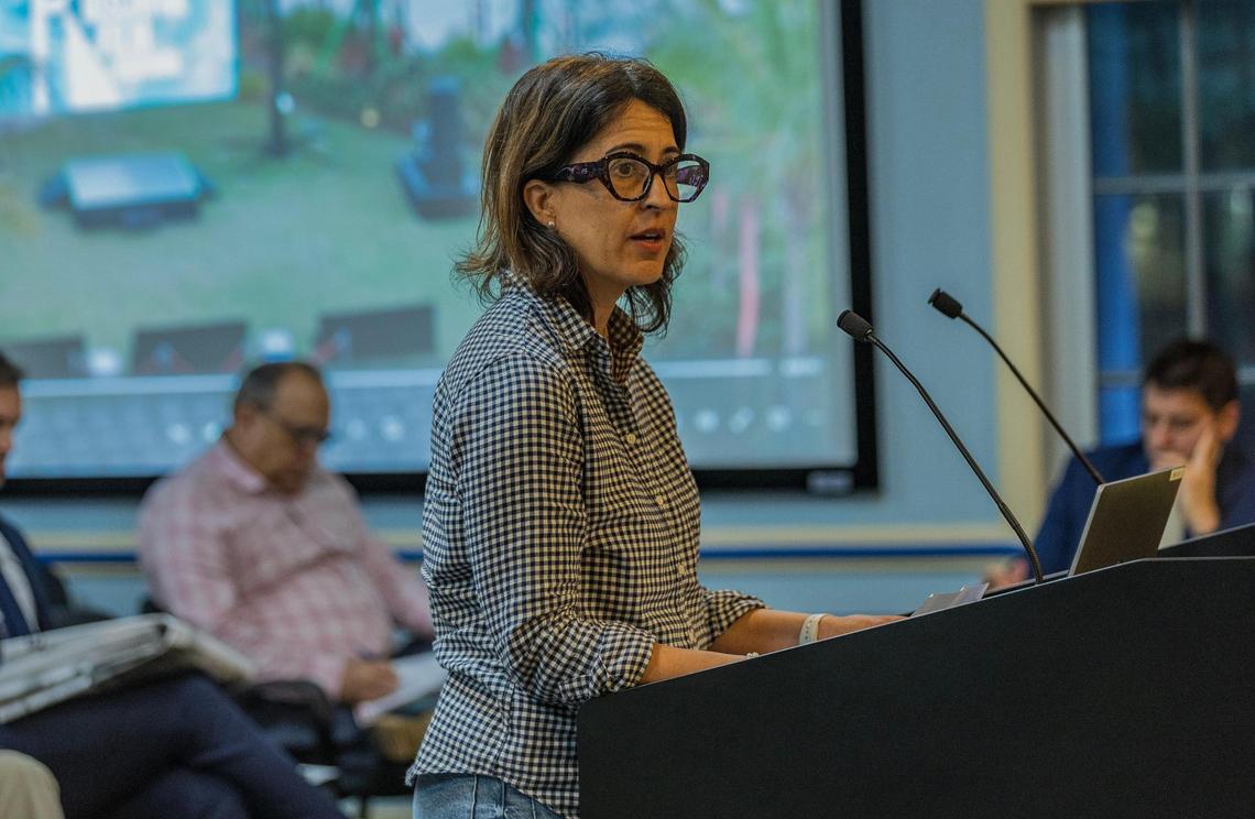 Key Biscayne resident Vivian Arias speaks at Tuesday night’s council meeting.
