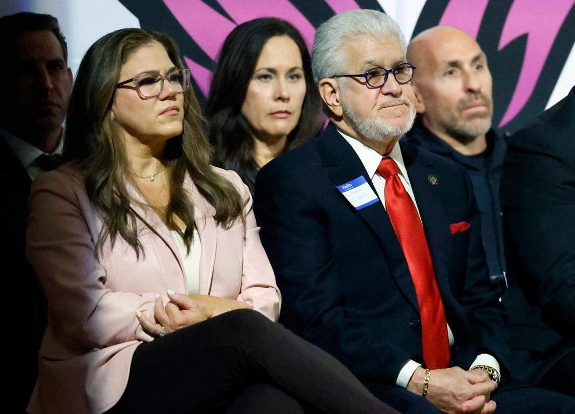 The father of Shannon Melendi, Luis Melendi, at right, and sister Monique Melendi, at left, in attendance during the Shannon Melendi 30th Commemorative Senior Safety Assembly Sponsored by the Shannon Melendi 30th Commemorative Committee at Southwest Miami Senior High School in Miami, Florida on Tuesday, March 19, 2024. Shannon Melendi was a 1992 Honors Graduate from Southwest Miami Senior High School, attending college at Emory University in Atlanta, Georgia. On March 26, 1994, while on a break from work, Shannon was kidnapped, raped, and murdered by Colvin “Butch” Hinton. Hinton was convicted and sentenced to life in prison in 2005, with the possibility of parole. He is again eligible for parole in January, 2025.