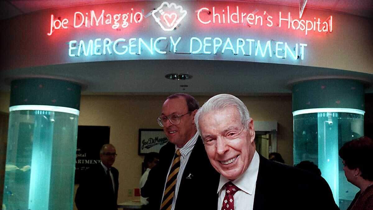 Joe DiMaggio at the dedication of the new emergency department at Joe DiMaggio Children’s hospital in Hollywood in 1996.