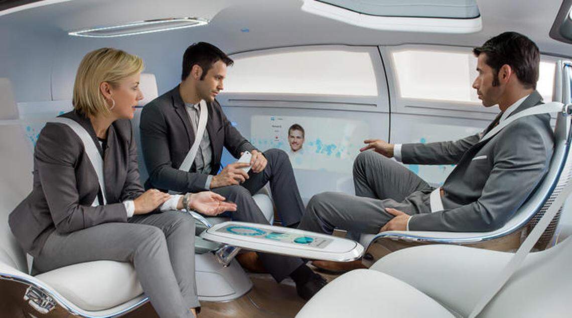 Inside the autonomous Mercedes-Benz F015, passengers will be able to use their newly gained free time to relax or work as they please.