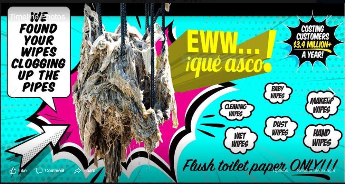 The Miami-Dade Water and Sewer Department is pleading with customers not to throw cleaning wipes down the toilet during the coronavirus emergency.