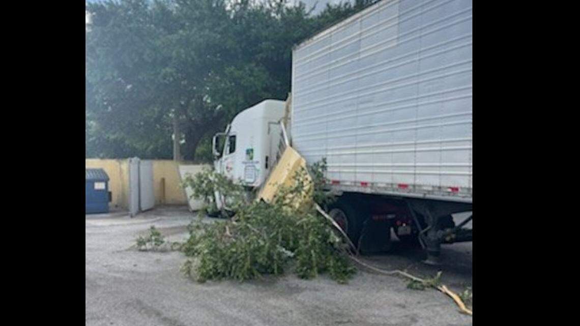 Totaled truck outside a Publix in Haines CIty