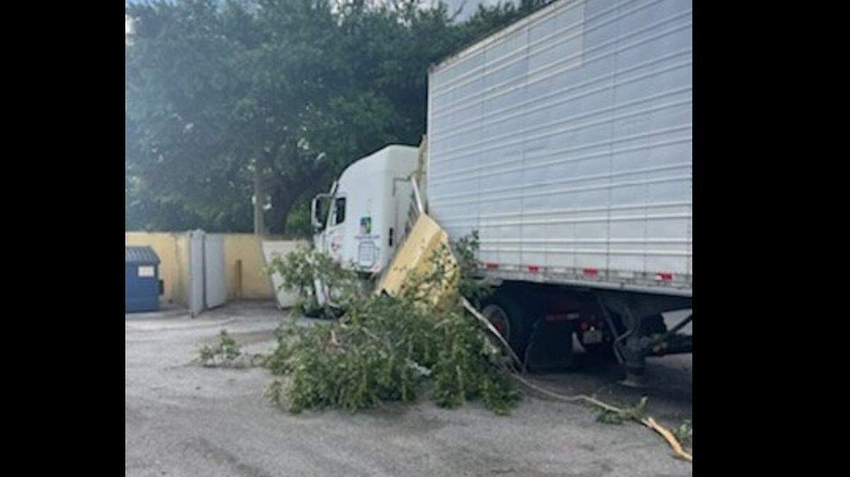 Totaled truck outside a Publix in Haines CIty