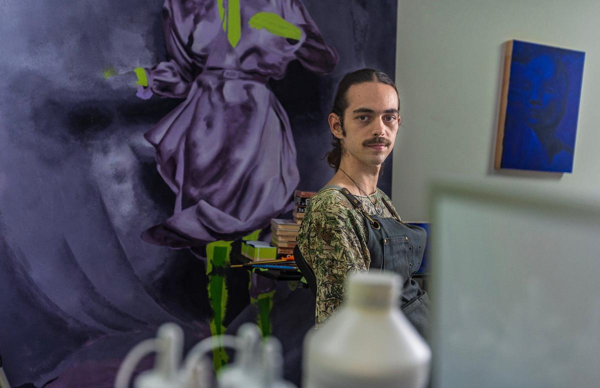 Artist Connor Dolan in his studio at the Tunnel Projects, an artist-led initiative in Little Havana.