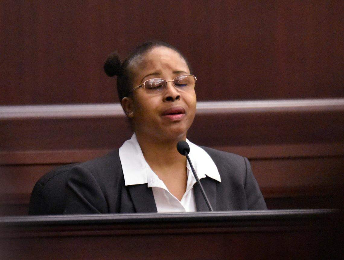 Gloria Williams testifies on the second day of her sentencing hearing Friday, May 4, 2018, at the Duval County Courthouse in Jacksonville, Florida.