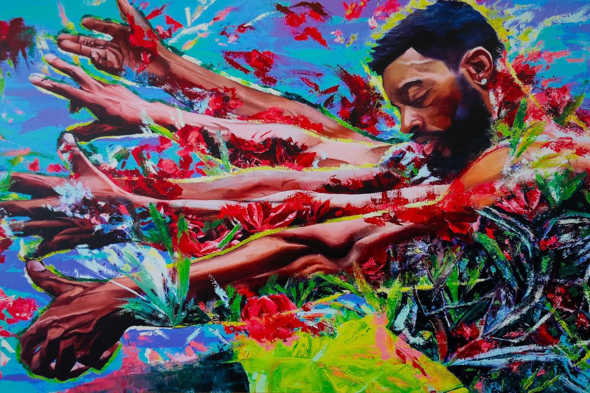 Artist Anthony “Mojo” Reed II’s painting, “THERE,” is on of the many art pieces being exhibited.
