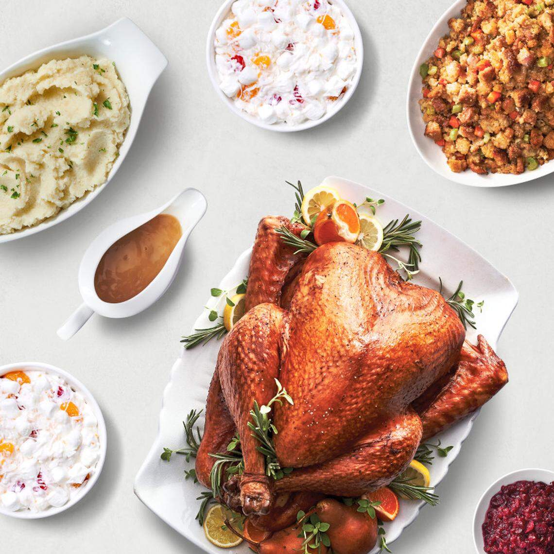 Several South Florida grocers are offering Thanksgiving meal deals or sales and BOGOs on items for your table on Nov. 27, 2025. This bounty is the Publix Thanksgiving special.