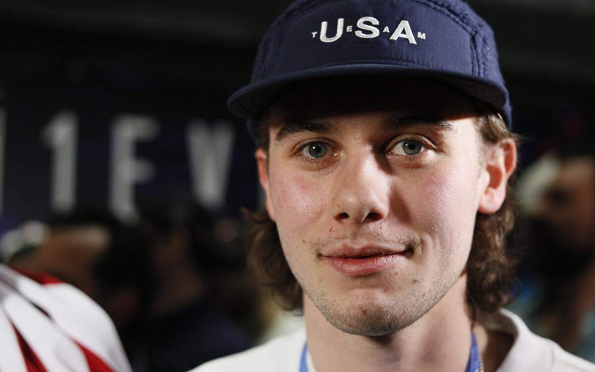 Jack Hughes of the United States men’s hockey team arrives with teammates at E11EVEN Miami during a gold medal celebration on Monday, Feb. 23, 2026, in Miami, after returning from Milan following their victory over Canada at the 2026 Winter Olympics in Milan-Cortina, Italy.